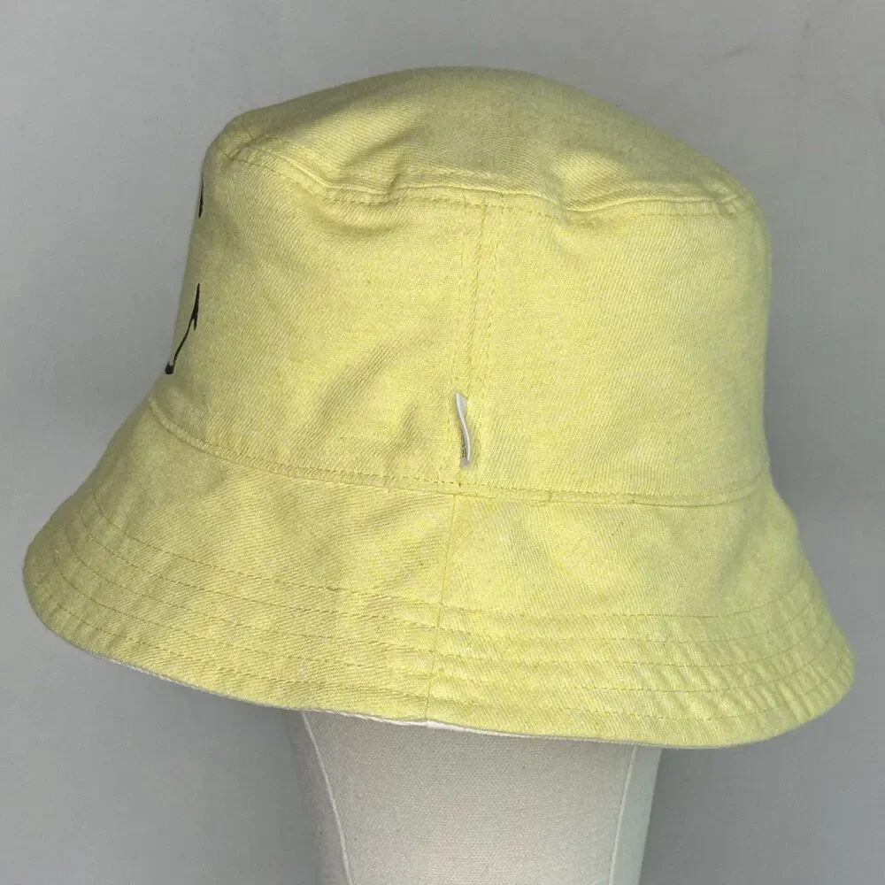 AMERICAN EAGLE Reversible Smiley Face Bucket Hat Sz O/S Yellow White Summer